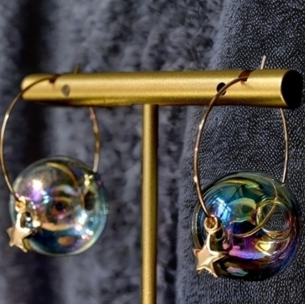 ANTHROPOLOGIE OIL BUBBLE DANGLE EARRINGS